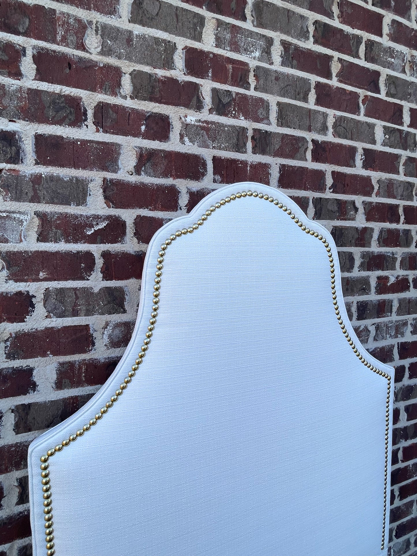 The “Dixie” Deluxe Twin Size Headboard (White) w/ Gold Nailheads