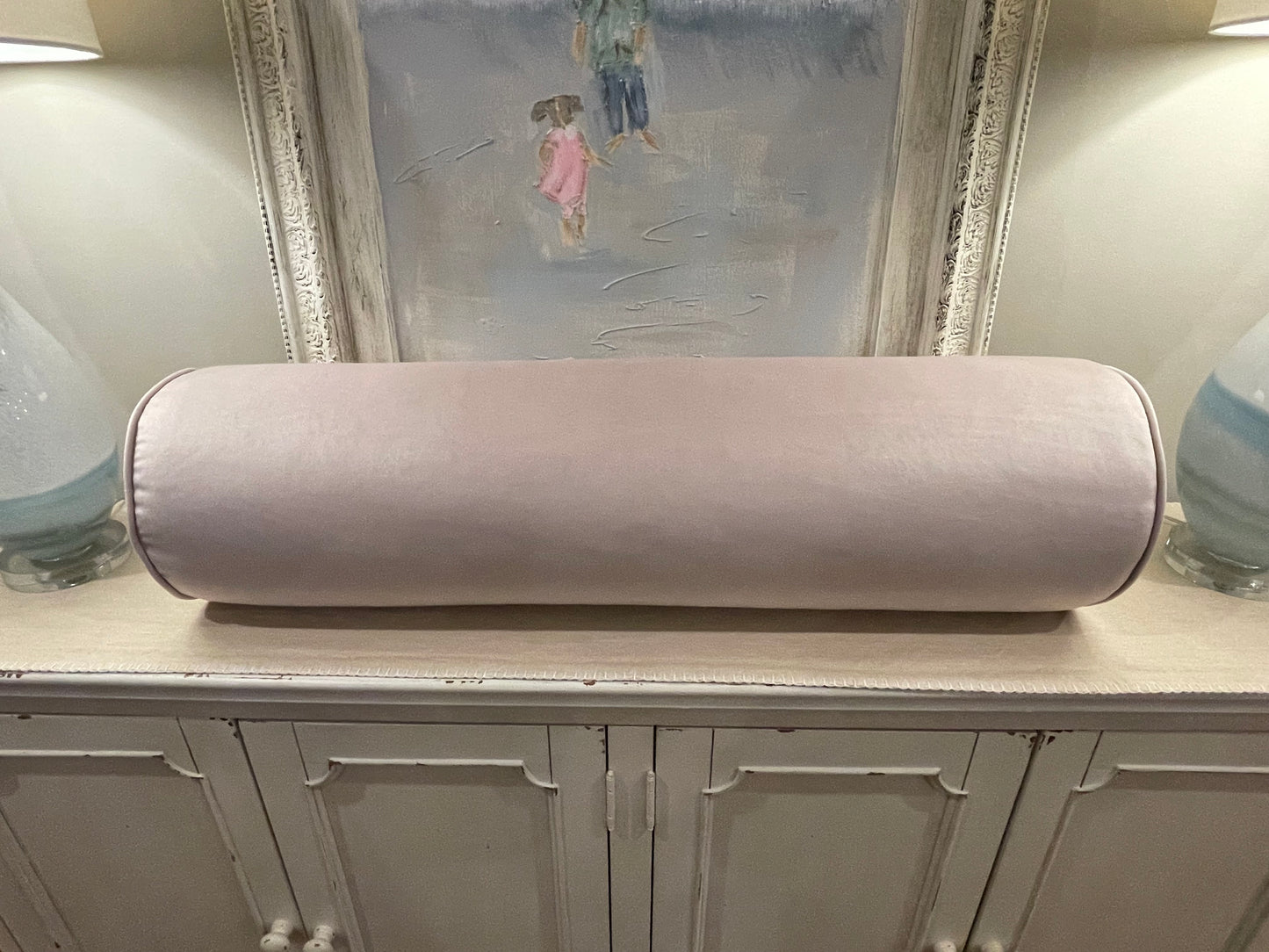 Custom Bolster Pillow In Blush Velvet