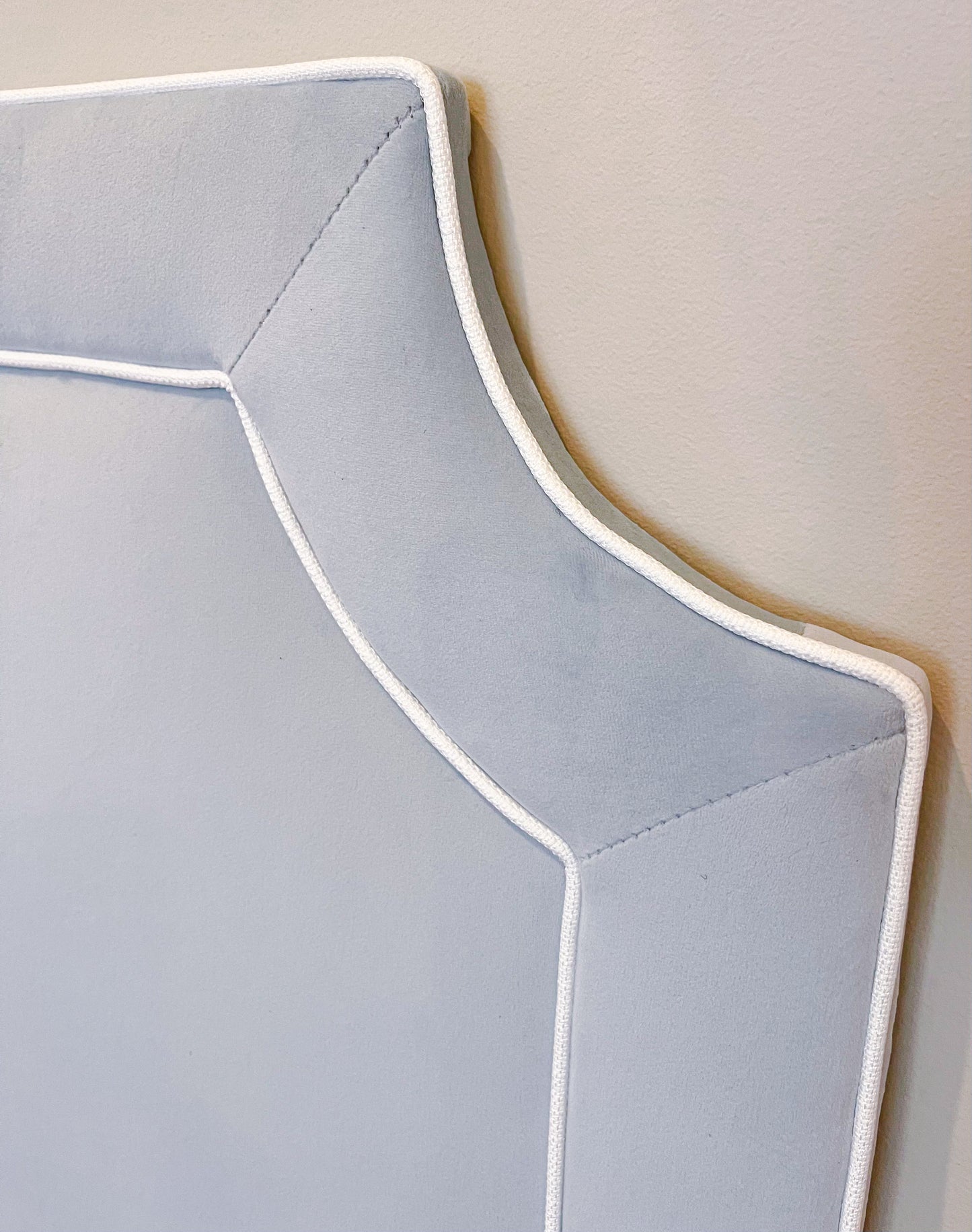 The “Lily” Deluxe Powder Blue Velvet Twin Headboard w/ Piping