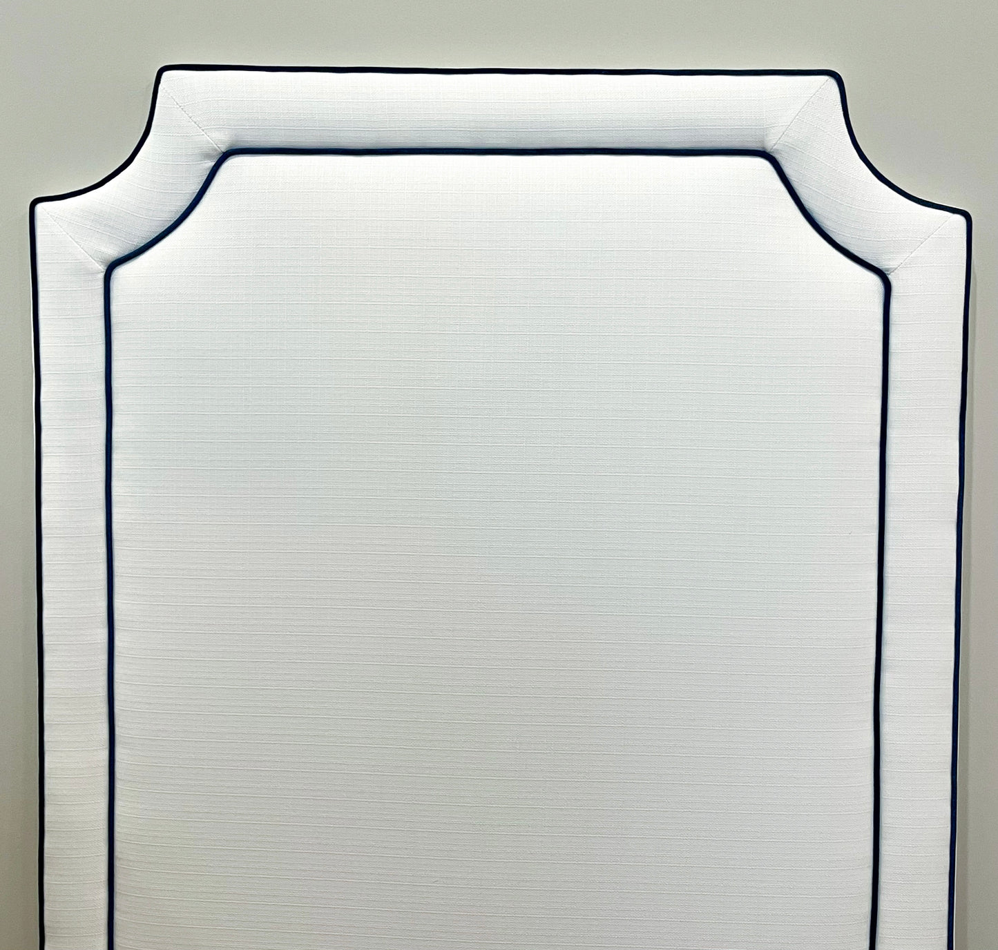The “Lily” Deluxe Headboard White w/ Navy Piping