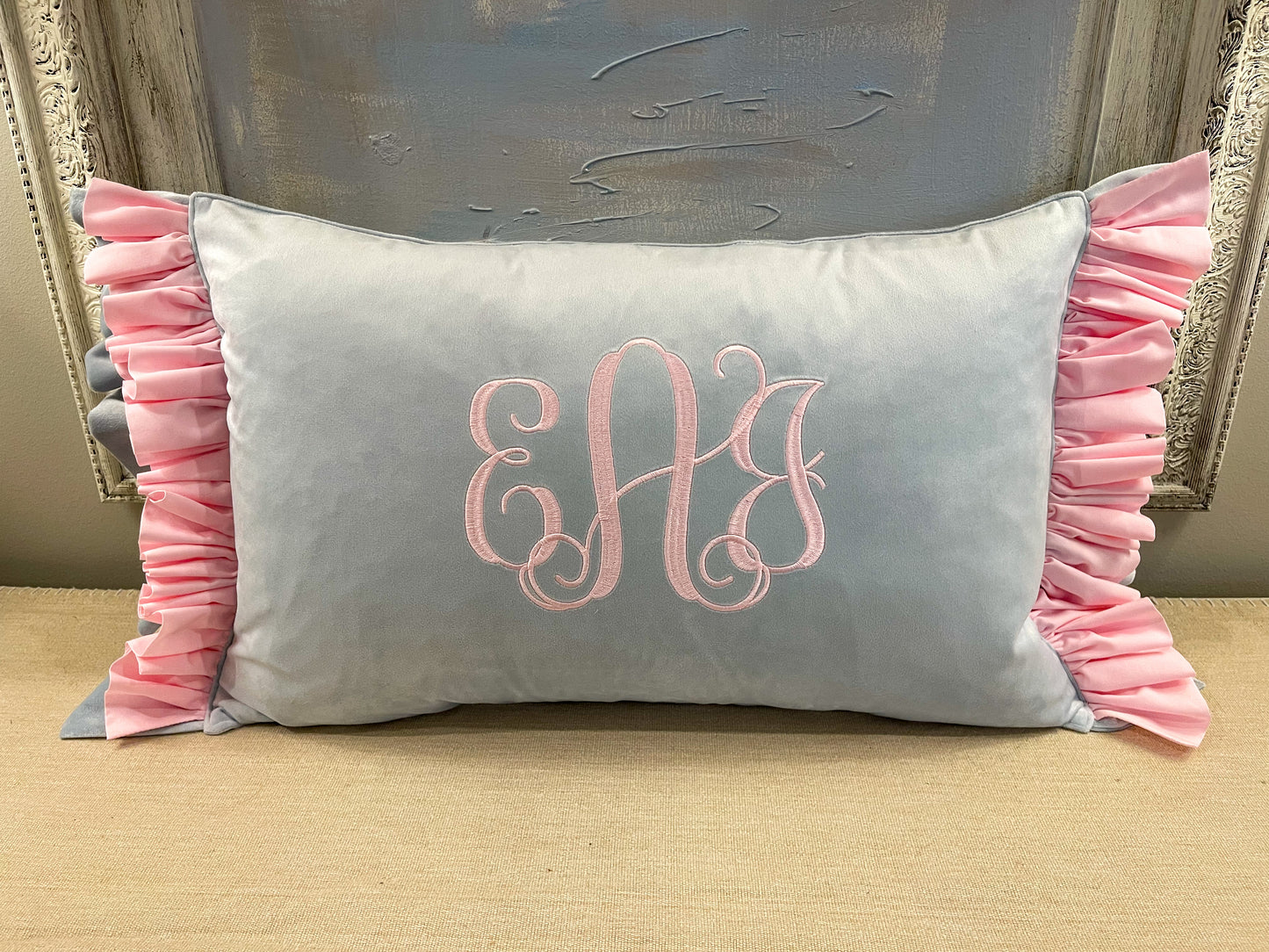 Ruffled Lumbar Pillow w/ Monogram (Pricing starts at 125.00)
