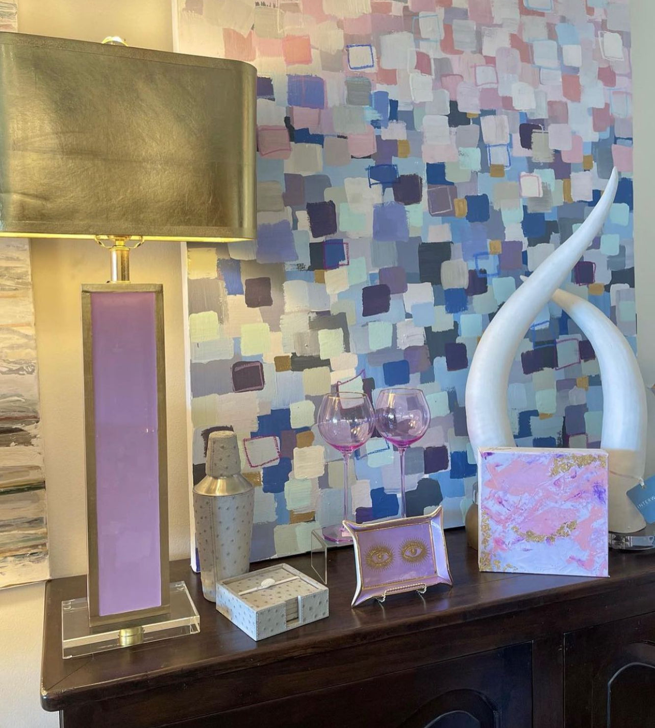 Ainsley Table Lamp (Lilac) w/ White Linen Shade