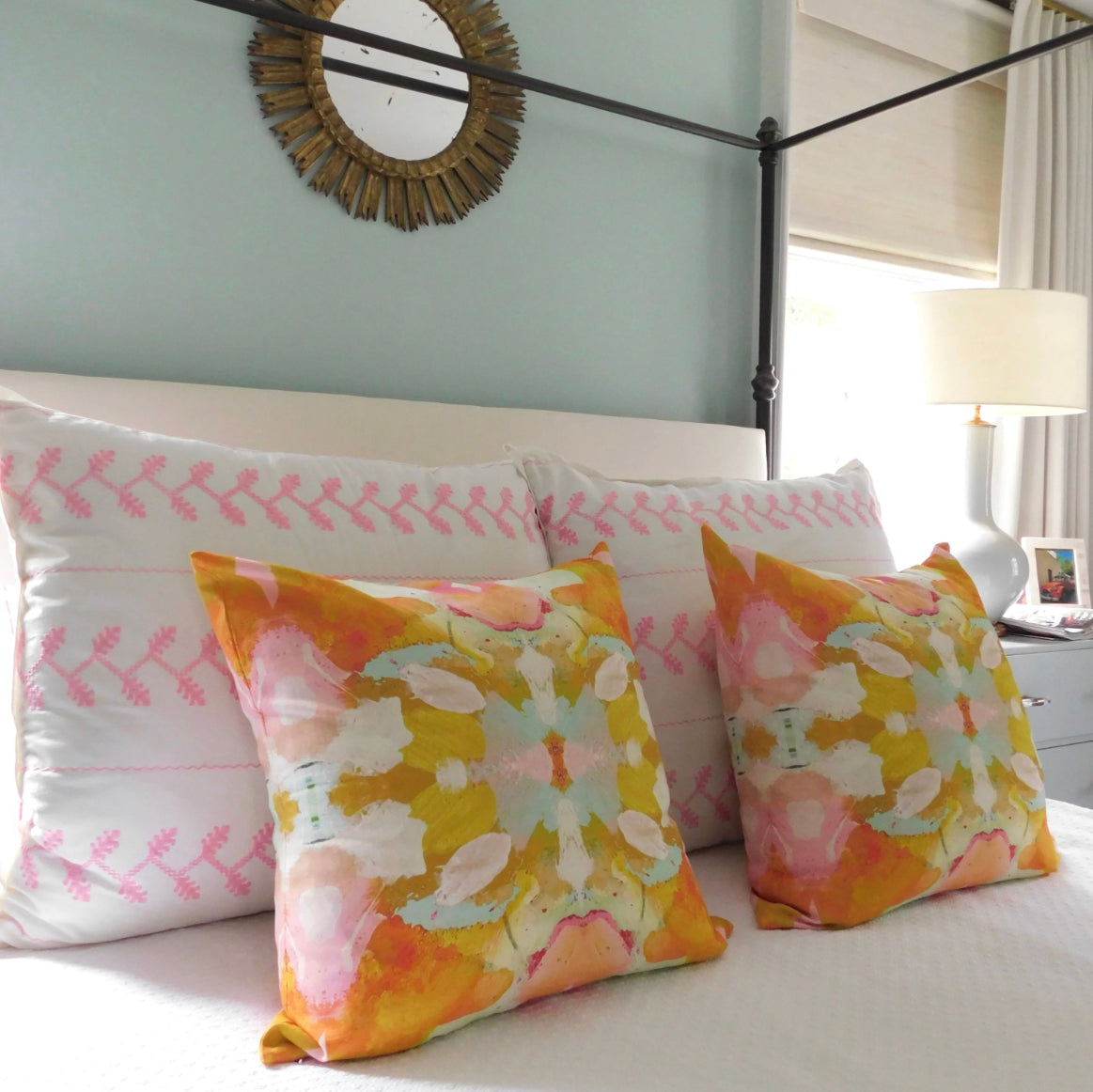 Amer Embroidered Sham (26”x26”) Pink/White