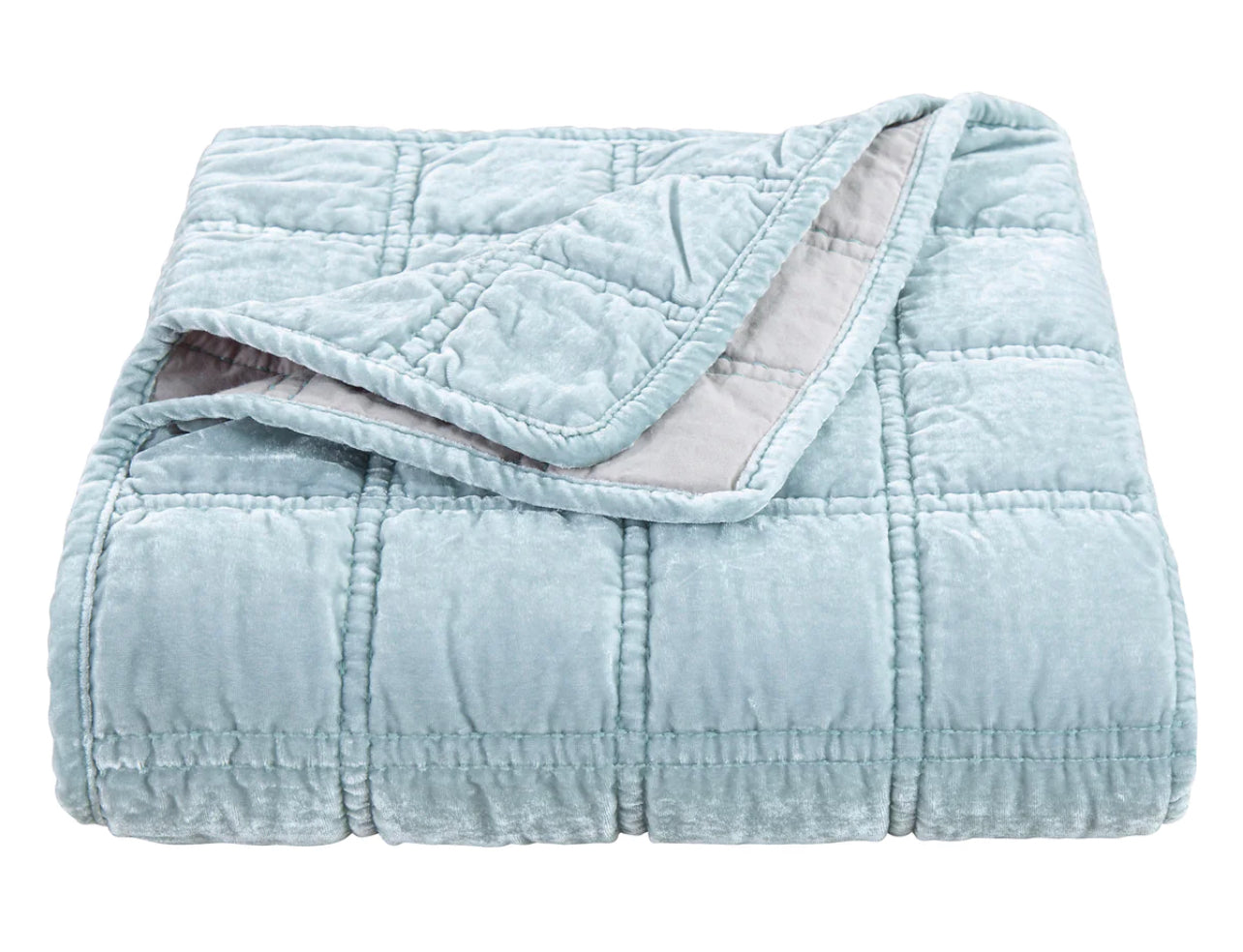 Icy Blue Faux Silk Velvet Double Box Stitch Throw