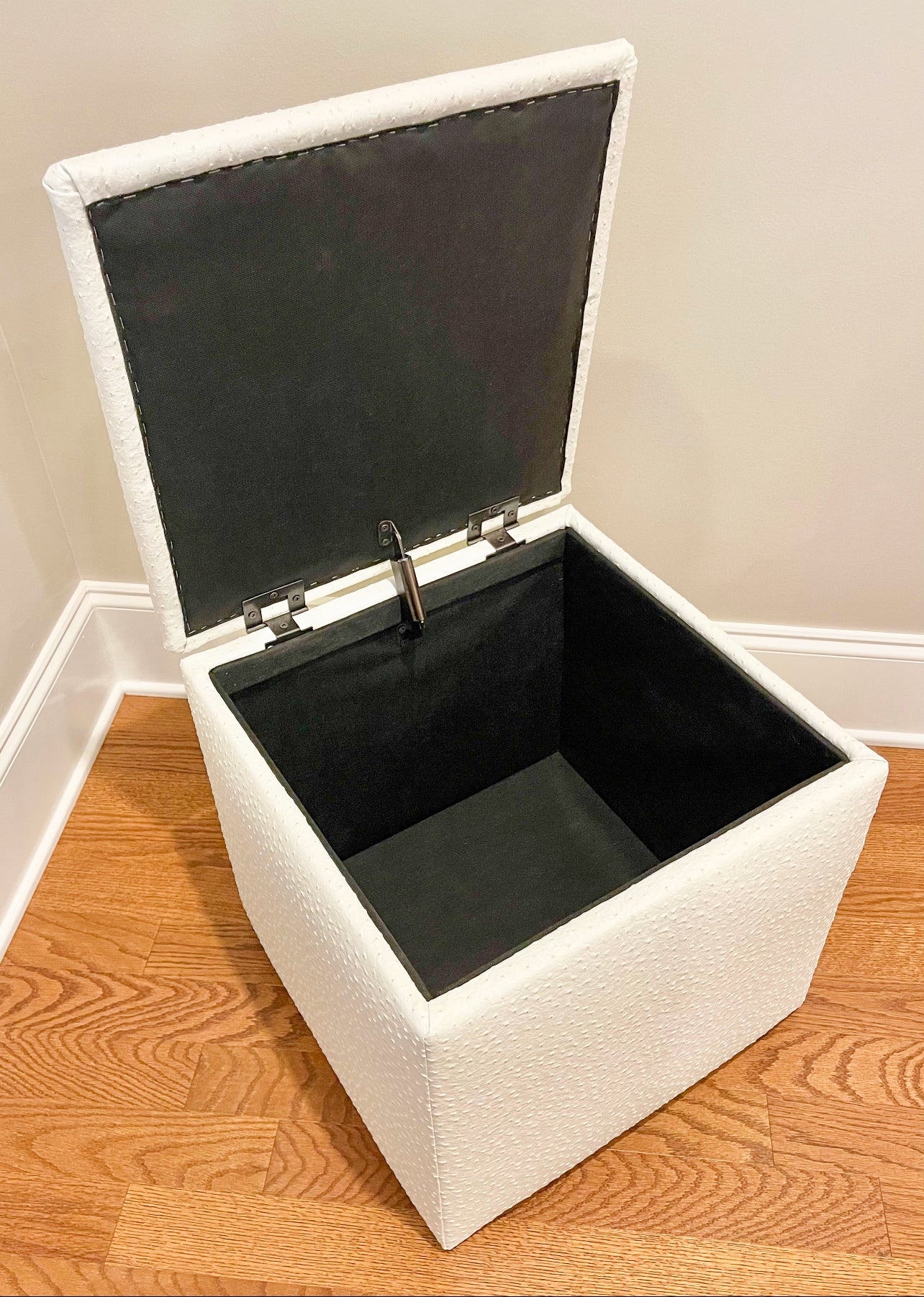 Storage Ottoman (White Faux Emu Leather)