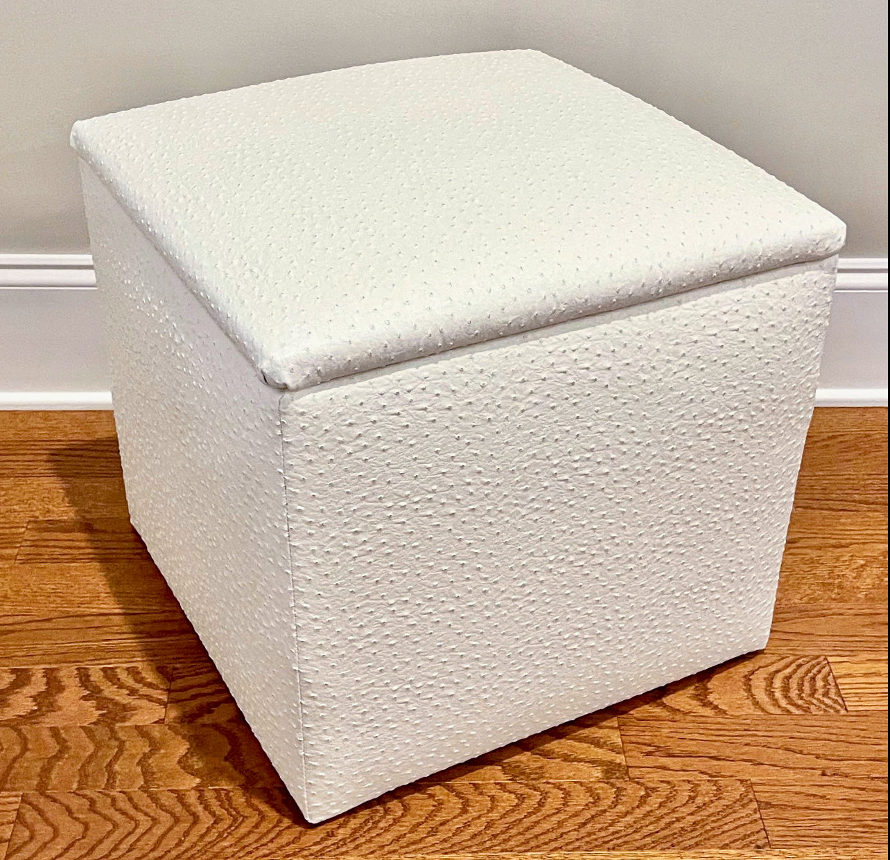 Storage Ottoman (White Faux Emu Leather)