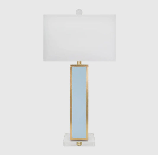 Ainsley Table Lamp In (Baby Blue) w/ White Linen Shade