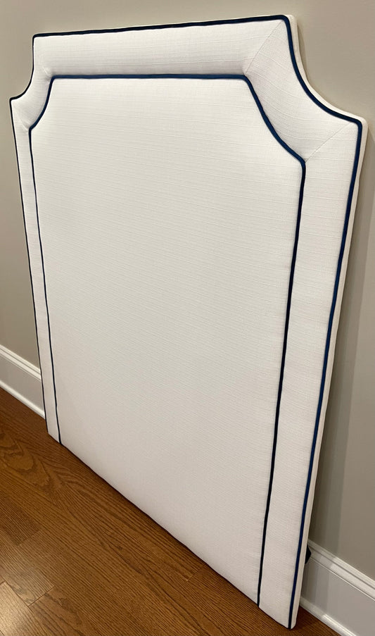 The “Lily” Deluxe Headboard White w/ Navy Piping