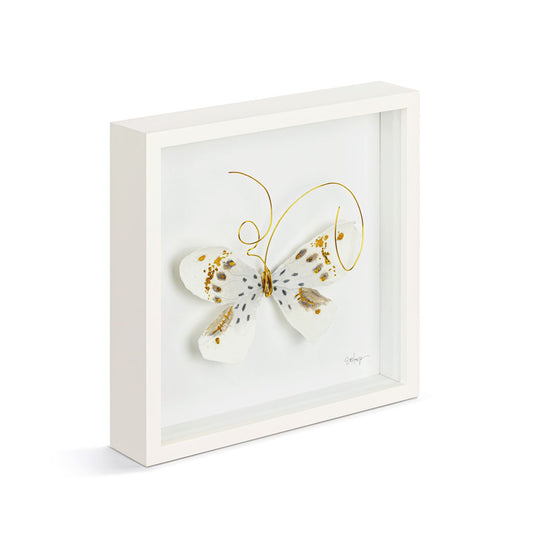 White & Gold Butterfly ShadowBox Wall Art- 10”sq
