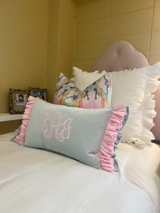 Ruffled Lumbar Pillow w/ Monogram (Pricing starts at 125.00)