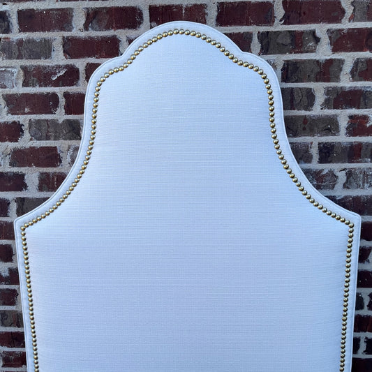The “Dixie” Deluxe Twin Size Headboard (White) w/ Gold Nailheads