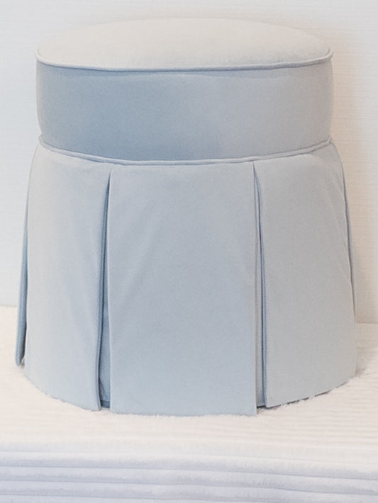 The “Regina” Powder Blue Velvet Skirted Ottoman