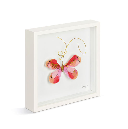 Pink Butterfly ShadowBox Wall Art-10”sq