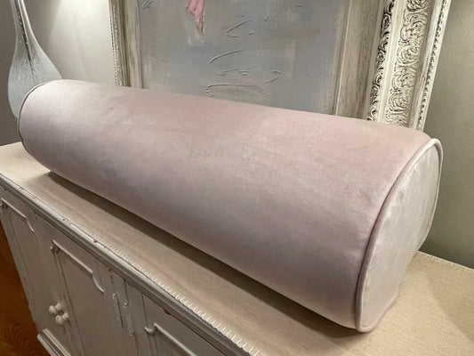 Custom Bolster Pillow In Blush Velvet