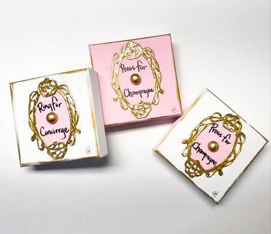 Press For Champagne Or Press For Concierge On Canvas Block (6x6)