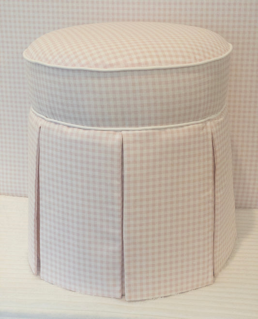 The “Regina” Soft Pink Gingham Skirted Ottoman