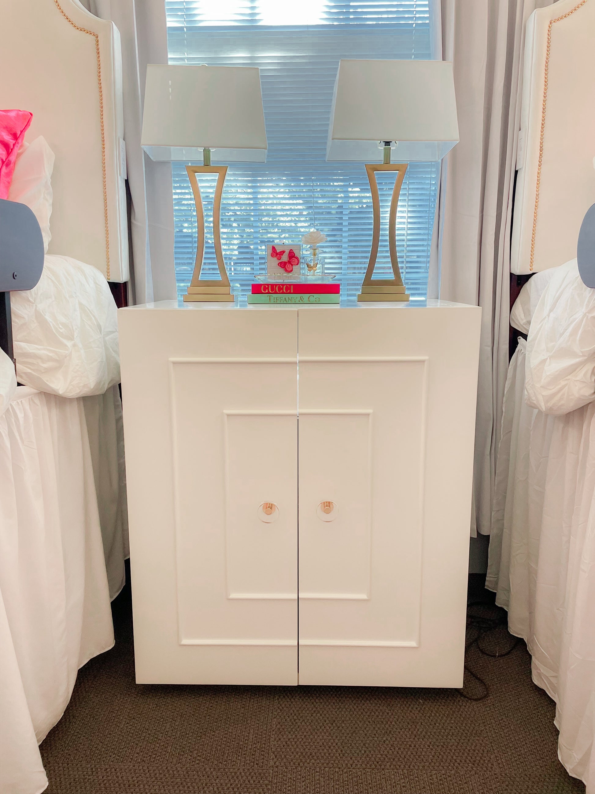 mini fridge dresser Mini Fridge Stand with Charge Station, Side/ End Table with Storage Drawers and Rolling Cabinet