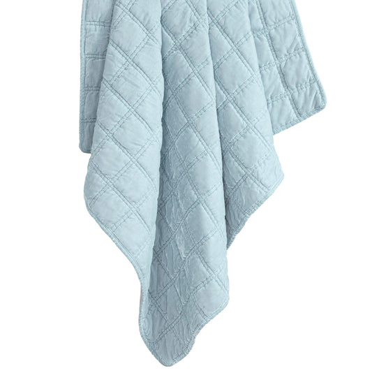 Icy Blue Faux Silk Velvet Double Box Stitch Throw