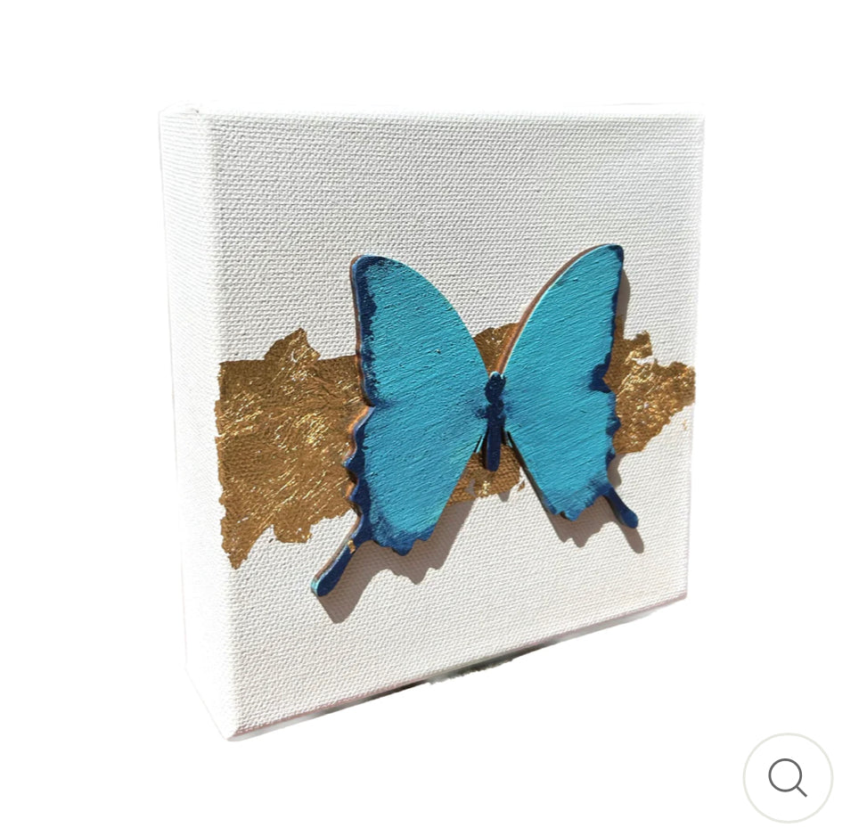 Blue Hand painted Gold Leaf Butterfly