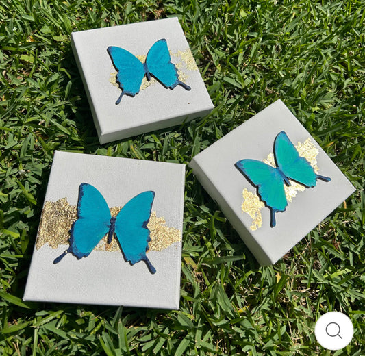 Blue Hand painted Gold Leaf Butterfly
