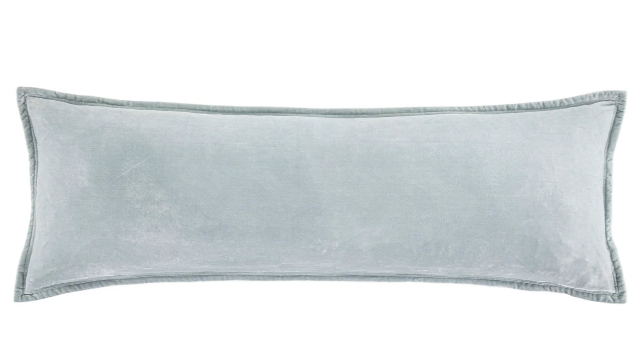 Icy Blue Faux Velvet Long Lumbar Pillow