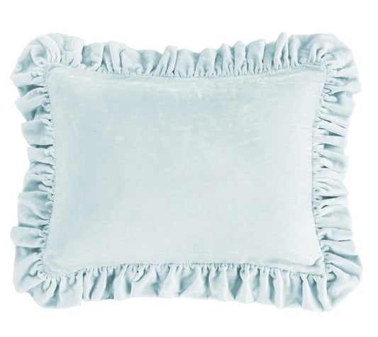 Icy Blue Faux Silk Velvet Ruffled Dutch Euro Pillow